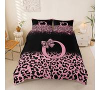 Loussiesd Housse de Couette 200x200cm Filles Noeud Papillon Parure de Lit Microfibre Glitter Léopard Imprimer Housse de Couette avec 2 Taies d'oreiller 65x65 cm Lettre Letter O Douce 3 Pièces
