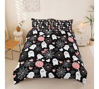 Loussiesd Housse de Couette 200x200cm Ghost Parure de Lit Microfibre Misty Forêt Ensemble de Literie Trick Or Treat avec Fermeture Éclair Cety Douce Spider Web