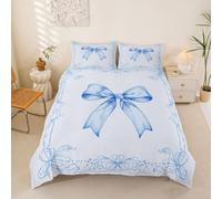 Loussiesd Housse de Couette 200x200cm Loop Parure de Lit 2 Personnes Decorative Loop Knots Set de Housse de Couette Sweet Style avec Fermeture Éclair Moderne Bed Microfibre Bleu Home Décoration