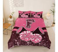 Loussiesd Housse de Couette 200x200cm Microfibre Cheering Team Parure de Lit Lettre Letter F Ensemble de Literie Gymnastics Cheerleading Parure de Lit avec Fermeture Éclair Glitter Stars Rose Douce
