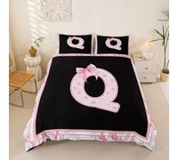 Loussiesd Housse de Couette 200x200cm Microfibre Noir Rose Noeud Papillon Parure de Lit Monogrammed Ensemble de Literie Personnalisé Initial Parure de Lit avec Fermeture Éclair Douce