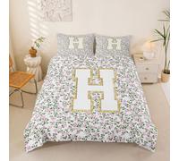 Loussiesd Housse de Couette 200x200cm Microfibre Personnalisé Initial H Parure de Lit Rose Floral Ensemble de Literie Mignon Fleurs Parure de Lit avec Fermeture Éclair Monogrammed Douce