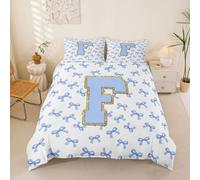Loussiesd Housse de Couette 200x200cm Mignon Bleu Noeud Papillon Parure de Lit Monogrammed Housse de Couette Microfibre Personnalisé Lettre F Parure de Lit avec 2 Taies d'oreiller 65x65 cm