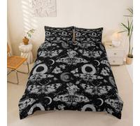 Loussiesd Housse de Couette 200x200cm Moth de la Mort Parure de Lit Microfibre Halloween Thèmed Ensemble de Literie Boho Moth avec Fermeture Éclair Gothique Douce Noir et Gold