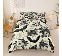 Loussiesd Housse de Couette 220x240cm Bat Floral Parure de Lit Spider Web Rose Set de Housse de Couette avec 2 Taies d'oreiller 65x65 cm Gothique Halloween Douce 3 Pièces
