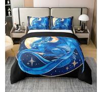 Loussiesd Housse de Couette 220x240cm Coton Dragon Parure de Lit 3 Pièces Dragon Stuff Ensembles de Housses de Couette Wild Life Parure de Lit Dino de la Jungle avec 2 Taies d'oreiller Noir Bleu