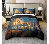 Loussiesd Housse de Couette 220x240cm Coton Rome Colosseum Parure de Lit 3 Pièces Van Gogh Starry Night Ensembles de Housses de Couette European Architecture Réversible avec Fermeture Éclair