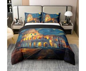 Loussiesd Housse de Couette 220x240cm Coton Rome Colosseum Parure de Lit 3 Pièces Van Gogh Starry Night Ensembles de Housses de Couette European Architecture Réversible avec Fermeture Éclair