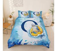 Loussiesd Housse de Couette 220x240cm Dessin animé Requin Parure de Lit 3 Pièces Mignon été Océan Animaux Ensembles de Housses de Couette Lettre Alphabète Letter O avec Fermeture Éclair