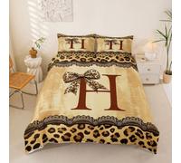 Loussiesd Housse de Couette 220x240cm Gépard Noeud Papillon Parure de Lit Microfibre Coquette Noeud Papillon Housse de Couette avec 2 Taies d'oreiller Personnalisé Initial H 3 Pièces