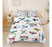 Loussiesd Housse de Couette 220x240cm Microfibre Avion Parure de Lit Avions Imprimering Ensemble de Literie Decorative Plane Parure de Lit avec Fermeture Éclair Hélicoptère Flying Aircraft Douce