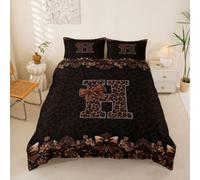 Loussiesd Housse de Couette 240x260cm Gépard Noeud Papillon Parure de Lit Microfibre Léopard Coquette Noeud Papillon Housse de Couette avec 2 Taies d'oreiller Personnalisé Initial H 3 Pièces