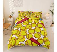 Loussiesd Housse de Couette 240x260cm Microfibre Baseball Parure de Lit 3 Pièces Dessin animé Sport Ensembles de Housses de Couette Baseball Games Réversible avec Fermeture Éclair