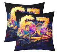 Loussiesd Lot de 2 Housse de Coussin 45x45cm 67 Drôle Number Taie Oreiller Six Seven Décoratif Canape Housse Coussin Amusement Park Taies d'oreiller Orange Noir Décorative Canapé Doux