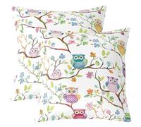 Loussiesd Lot de 2 housses de coussin mignonnes en forme de chouette, 40 x 40 cm, taille jumelle, motif animal, hibou, floral, pour la maison, le canapé, l'arc-en-ciel, caricature, chouette,