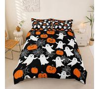 Loussiesd Parure de Lit 200x200cm Halloween Ensembles de Housses de Couette Ghost Pumpkin Spider Web Housse de Couette Microfibre Trick Or Treat Parure de Lit 2 Personnes avec 2 Taies d'oreiller