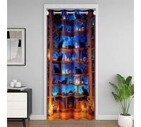 Loussiesd Rideau de Porte 106x203cm Magic Bookshelf Rideau Occultant 1 Panneaux Fairy Library Decoration de Porte Chambre Salon Noir Chat Rideaux Draperies Intérieurs Anti Froid Chaleur