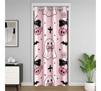 Loussiesd Rideau de Porte 86x203cm Halloween Mignon Ghost Rideau Occultant Noeud Papillonknot Cherry Gothique Crâne Draperies Intérieurs Rideaux Bat Décoration de Maison Chambre Cuisine 1 Panneaux