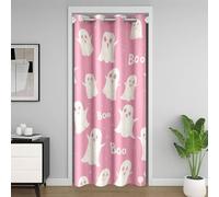 Loussiesd Rideau de Porte 86x203cm Halloween Mignon Ghost Rideaux Draperies Intérieurs Rose et Blanc Spooky Drôle Dessin animé Ghosts Rideau Occultant Anti Froid et Chaleur 1 Panneaux