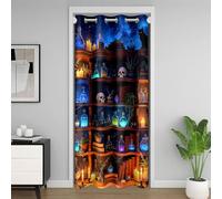 Loussiesd Rideau de Porte 86x203cm Magic Bookshelf Draperies Intérieurs Rideaux Noir Chat Rideau Occultant Thermique Isolant Fairy Library Décoration de Porte Fenêtre 1 Pièce
