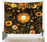 Loussiesd Tapisserie murale motif soleil et lune - 130 x 150 cm - Motif papillon et fleur - Art mural pour enfants garçons et filles - Jardin rustique - Étoile, lune, soleil - Style bohème