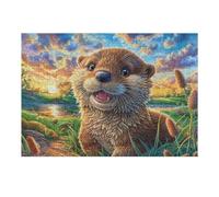 Loutre au ruisseau 300 Pièces Puzzle Adolescent en Carton Rigide Herbe, ruisseau et Fleurs Difficulté Moyenne Activité Éducative Voyage Déplacement Cadeau Anniversaire Petit Prix 300 PCS