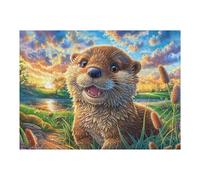 Loutre au ruisseau 500 Pièces Puzzle Famille en Carton Rigide Herbe, ruisseau et Fleurs Difficulté Moyenne Activité Familiale Anti-Stress Loisir Créatif Idée Cadeau Anniversaire Premium 500 PCS