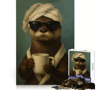 Loutre avec café et Lunettes de Soleil pour Adultes Puzzle de 1000 pièces Jeu de réflexion Attente et Calme Pièce de Collection de qualité (38x26cm)