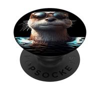 Loutre avec Lunettes de Soleil J'aime Loutre de Mer Martres PopSockets PopGrip Adhésif