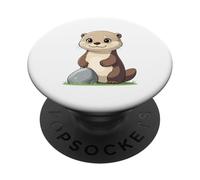Loutre avec Pierre Illustration Animale PopSockets PopGrip Adhésif