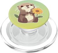 Loutre avec Un Tournesol Jaune Fleur Dessin animé Loutre PopSockets PopGrip pour MagSafe