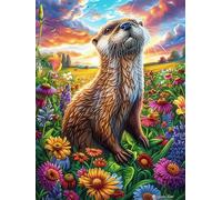 Loutre dans une prairie de fleurs sauvages en fleurs 1000 Pieces Casse-tête Débutant En Carton Haute Qualité Rêve magique de science-fiction Facile Anti-Stress Passe-Temps Loisir Créatif Idée Cadeau S