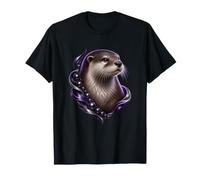 Loutre de rivière avec Perle Noire Cascade River Art T-Shirt