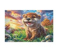 Loutre en forêt 1000 Pieces Casse-tête pour Ado en Carton Épais Rigide Mustelid Bloom Grass Facile Débutant Jeu De Société Soirée Entre Amis Cadeau Anniversaire Premium 1000 PCS