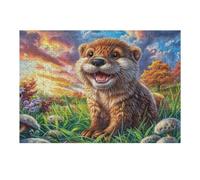Loutre en forêt 300 Pieces Casse-tête Créatif en Carton Épais Rigide Mustelid Bloom Grass Difficulté Moyenne Activité Manuelle Loisir Créatif Cadeau Noël Qualité Premium 300 PCS