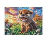 Loutre en forêt 500 Pièces Puzzle Créatif en Carton Rigide sans Déformation Mustelid Bloom Grass Difficulté Moyenne Activité Manuelle Loisir Créatif Cadeau Créatif Anniversaire 500 PCS