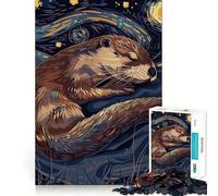 Loutre endormie dans Un Style Nuit étoilée Puzzle de 1000 pièces pour Adultes Jeu de réflexion et de Partage Découpe de précision Décoration Artistique 38x26cm