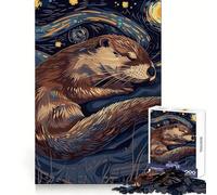 Loutre endormie dans Un Style Nuit étoilée Puzzle de 1000 pièces pour Adultes Jeu de réflexion et de Partage Découpe de précision Décoration Artistique 38x26cm