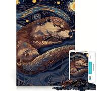 Loutre endormie dans Un Style Nuit étoilée Puzzle de 1000 pièces pour Adultes Jeu de réflexion et de Partage Découpe de précision Décoration Artistique 38x52cm