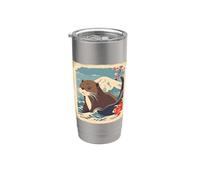 Loutre japonaise en fleurs de cerisier nager mignon nature art Gobelet isotherme en acier inoxydable double paroi