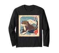 Loutre Japonaise en Fleurs de Cerisier Nager Mignon Nature Art Manche Longue