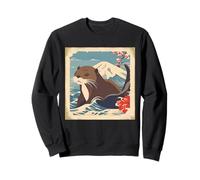 Loutre Japonaise en Fleurs de Cerisier Nager Mignon Nature Art Sweatshirt