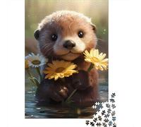Loutre Mignonne avec Fleurs Premium Carton 1000 Pièces Loutre avec Fleur Puzzle, Défi Éducatif Adultes/Adolescents, Cadeau & Activité Maison, Couleurs Vives pour Enthousiastes 52x38cm/1000pcs