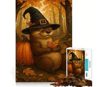 Loutre Sorcière avec Citrouille en Automne Puzzle de 1000 Pièces pour Adultes Cadeau Stimule la Mémoire Détente Mentale Qualité Premium Surprise Chaleureuse (50x75cm)
