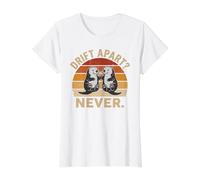 Loutres de mer Tenant la Main Couples Loutre Amour Rétro Coucher de Soleil T-Shirt Graphique avec Valeur, Femme, Blanc, L