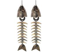 Louttary 2 Pièces Carillon de Poisson, Carillon de Squelette de Poisson, Carillons de Vent en Fonte D'Os de Poisson Carillons de Vent en Métal Vintage Extérieur Apaisant Facile à Utiliser