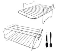 Louttary Air Fryer Rack for Ninja Dual Air Fryer, 2-Piece Rack with 4 Skewers, Brush and Clips, for Double Basket Air Fryers