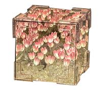 Louttary Bricolage Tulipe Miroir Cube Lampe Simulation Fleur Chambre Table de Couchage Fait Main Tulipe Petite Veilleuse Cadeau Rose