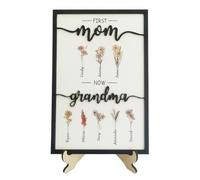 Louttary Maman Maintenant Grand-Mère Mois de Naissance Fleur Plaque en Bois, Cadeaux Personnalisés pour la Fête des Mères, Cadeau de Fête des Mères, Cadeau pour Maman Installation Facile