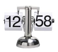 Louttary Small Scale Desk Clock Retro Flip Clock Living Room Walnut Clock Home Decor Stainless Steel